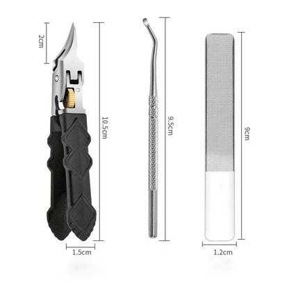 Black Anti-Slip Grip Gear Lock Nail Clipper - Precision Stainless Steel for Thick & Ingrown Nails Avelisse