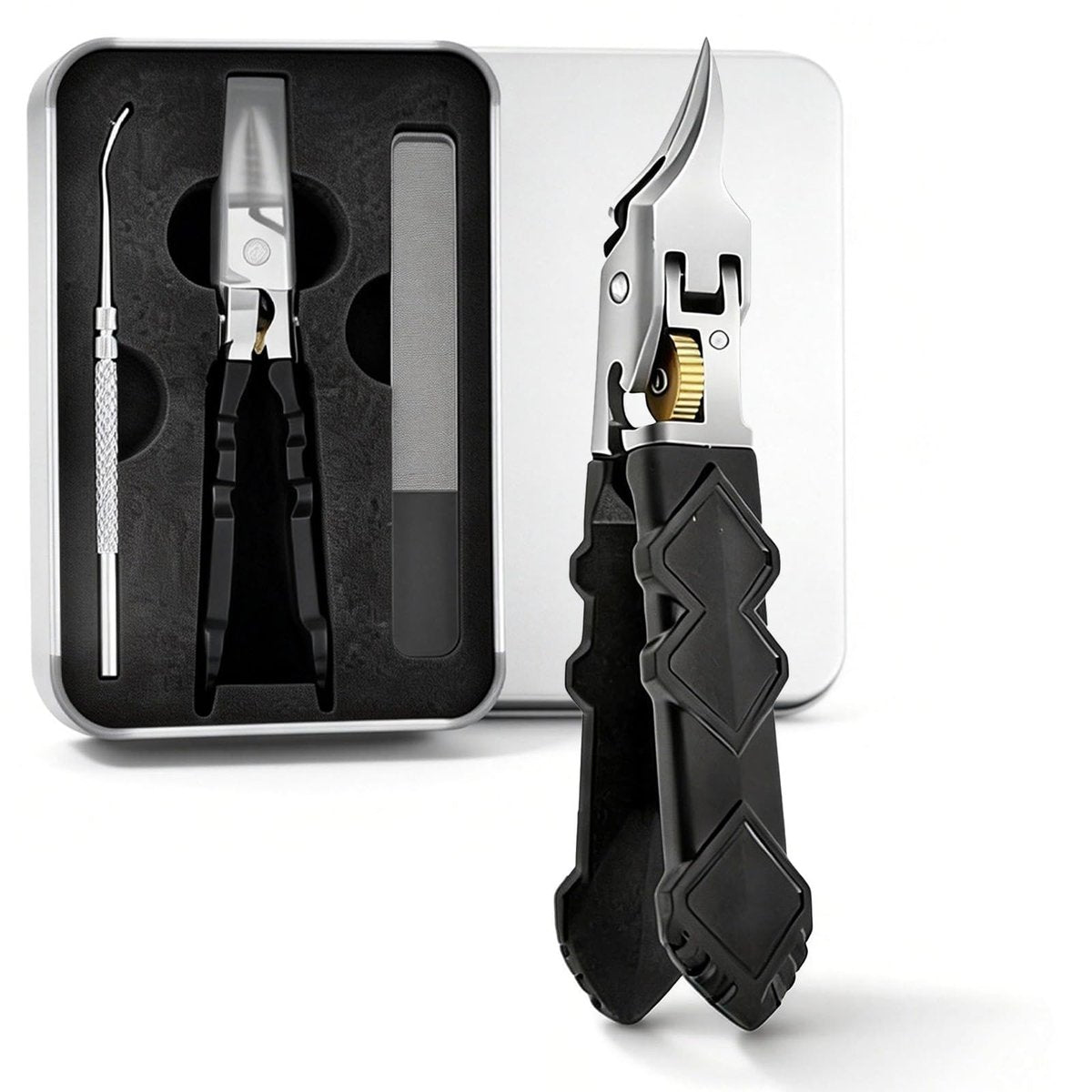 Black Anti-Slip Grip Gear Lock Nail Clipper - Precision Stainless Steel for Thick & Ingrown Nails Avelisse