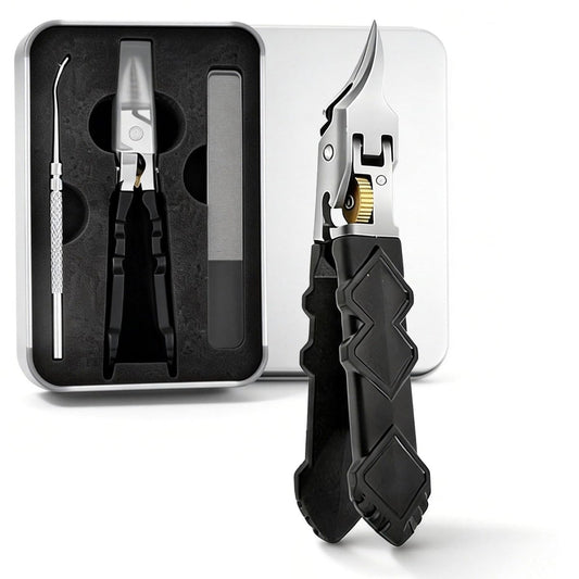 Black Anti-Slip Grip Gear Lock Nail Clipper - Precision Stainless Steel for Thick & Ingrown Nails Avelisse