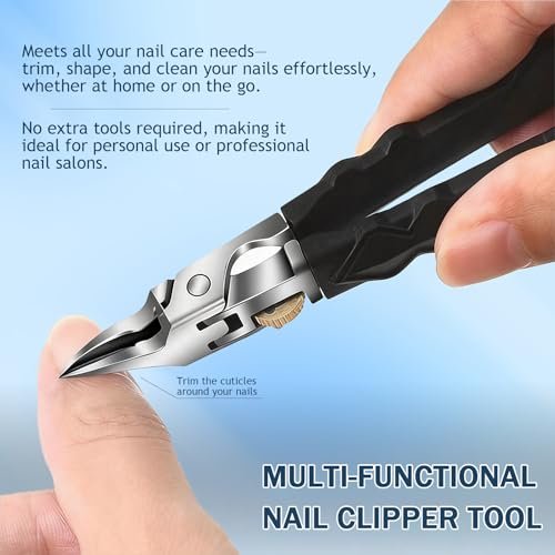 Black Anti-Slip Grip Gear Lock Nail Clipper - Precision Stainless Steel for Thick & Ingrown Nails Avelisse