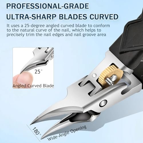 Black Anti-Slip Grip Gear Lock Nail Clipper - Precision Stainless Steel for Thick & Ingrown Nails Avelisse