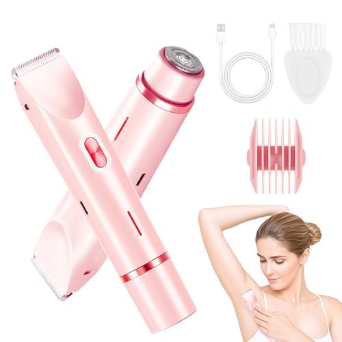 Bikini Trimmer for Women - 2 in 1 Electric Razor, Dermave Bikini Shaver, IPX7 Waterproof, Ceramic Blade, 120 Min Runtime, Ultra Low Noise (Pink) Avelisse