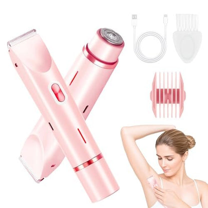 Bikini Trimmer for Women - 2 in 1 Electric Razor, Dermave Bikini Shaver, IPX7 Waterproof, Ceramic Blade, 120 Min Runtime, Ultra Low Noise (Pink) Avelisse