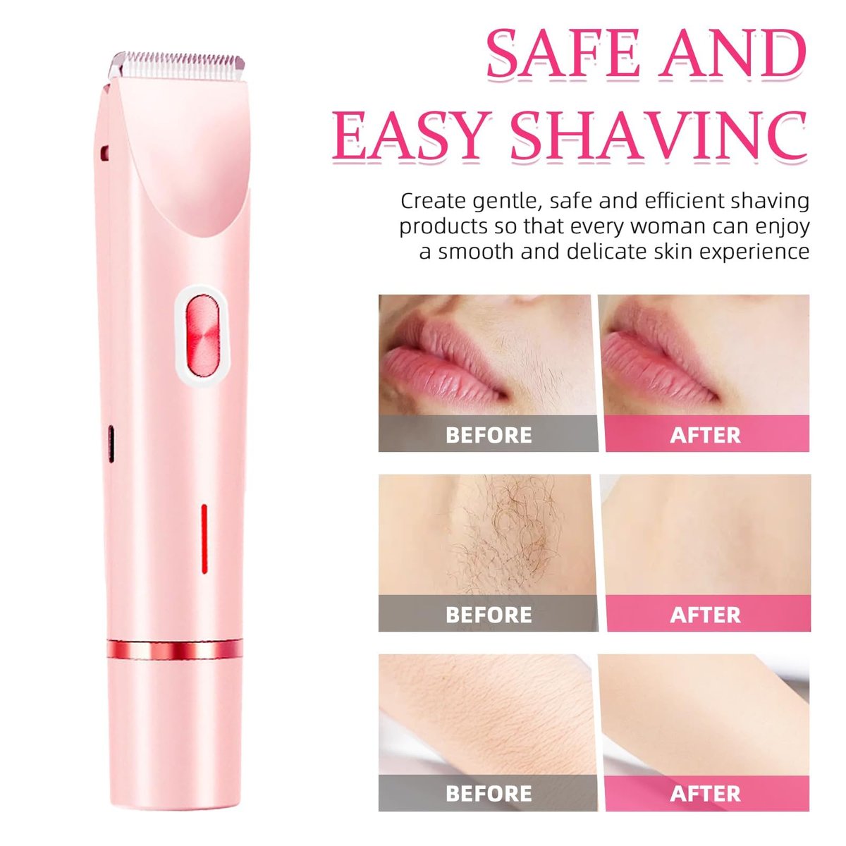 Bikini Trimmer for Women - 2 in 1 Electric Razor, Dermave Bikini Shaver, IPX7 Waterproof, Ceramic Blade, 120 Min Runtime, Ultra Low Noise (Pink) Avelisse