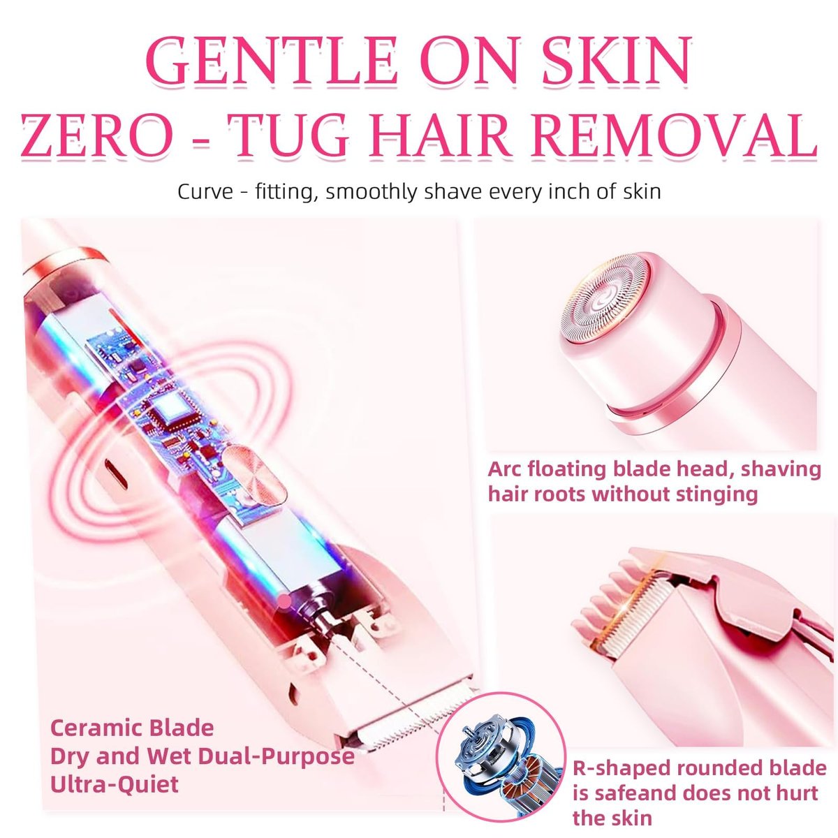 Bikini Trimmer for Women - 2 in 1 Electric Razor, Dermave Bikini Shaver, IPX7 Waterproof, Ceramic Blade, 120 Min Runtime, Ultra Low Noise (Pink) Avelisse