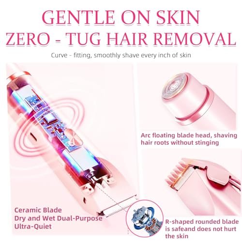 Bikini Trimmer for Women - 2 in 1 Electric Razor, Dermave Bikini Shaver, IPX7 Waterproof, Ceramic Blade, 120 Min Runtime, Ultra Low Noise (Pink) Avelisse