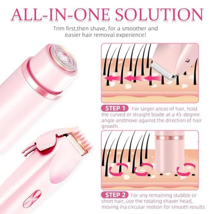 Bikini Trimmer for Women - 2 in 1 Electric Razor, Dermave Bikini Shaver, IPX7 Waterproof, Ceramic Blade, 120 Min Runtime, Ultra Low Noise (Pink) Avelisse