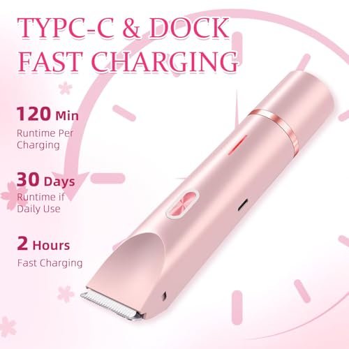 Bikini Trimmer for Women - 2 in 1 Electric Razor, Dermave Bikini Shaver, IPX7 Waterproof, Ceramic Blade, 120 Min Runtime, Ultra Low Noise (Pink) Avelisse