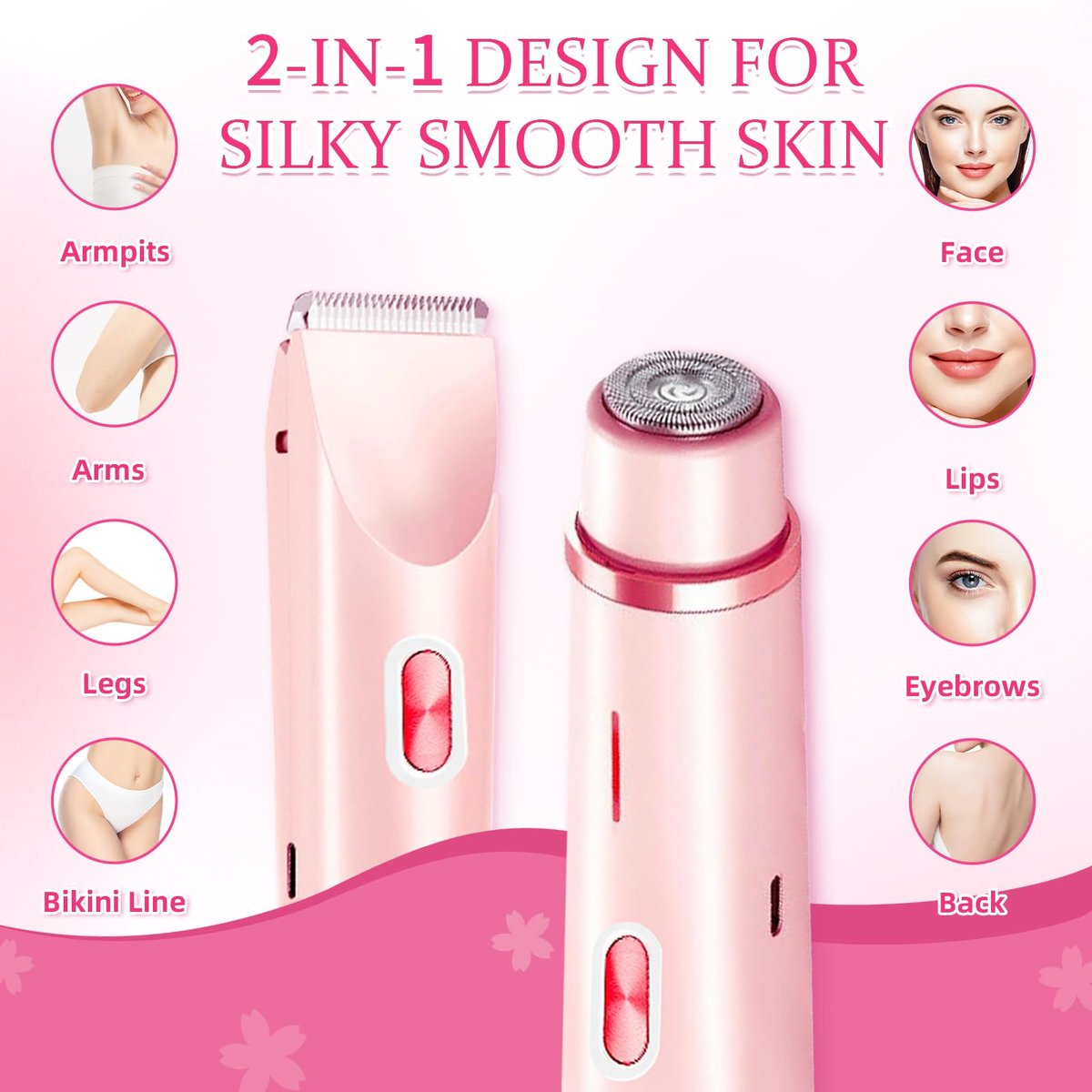Bikini Trimmer for Women - 2 in 1 Electric Razor, Dermave Bikini Shaver, IPX7 Waterproof, Ceramic Blade, 120 Min Runtime, Ultra Low Noise (Pink) Avelisse
