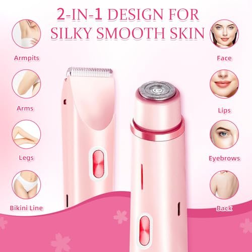 Bikini Trimmer for Women - 2 in 1 Electric Razor, Dermave Bikini Shaver, IPX7 Waterproof, Ceramic Blade, 120 Min Runtime, Ultra Low Noise (Pink) Avelisse