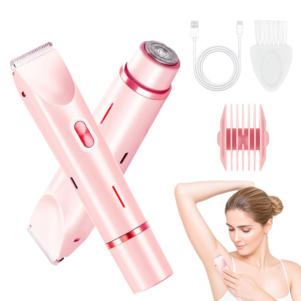 Bikini Trimmer for Women - 2 in 1 Electric Razor, Dermave Bikini Shaver, IPX7 Waterproof, Ceramic Blade, 120 Min Runtime, Ultra Low Noise (Pink) Avelisse