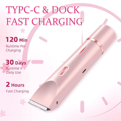 Bikini Trimmer for Women - 2 in 1 Electric Razor, Dermave Bikini Shaver, IPX7 Waterproof, Ceramic Blade, 120 Min Runtime, Ultra Low Noise (Pink) Avelisse
