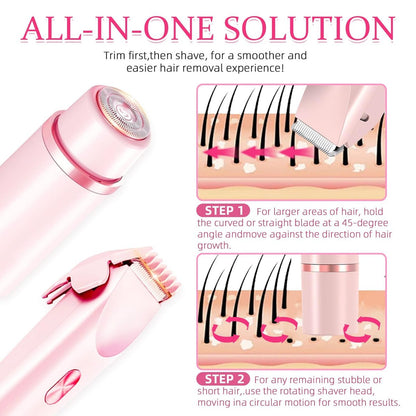 Bikini Trimmer for Women - 2 in 1 Electric Razor, Dermave Bikini Shaver, IPX7 Waterproof, Ceramic Blade, 120 Min Runtime, Ultra Low Noise (Pink) Avelisse