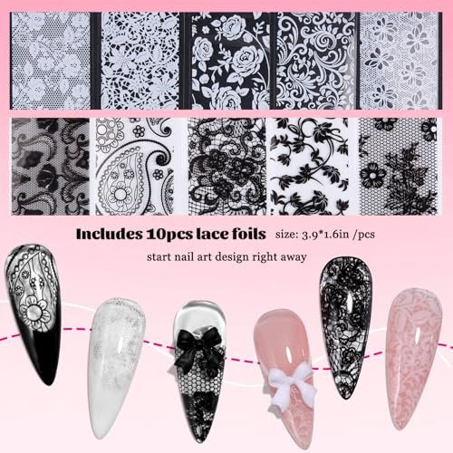 Fcozpjk Nail Foil Glue 15ML + 10PCS Black White Lace Foil Sheets – Strong Adhesion UV Cure Soak Off for Salon & Home DIY - görsel 14
