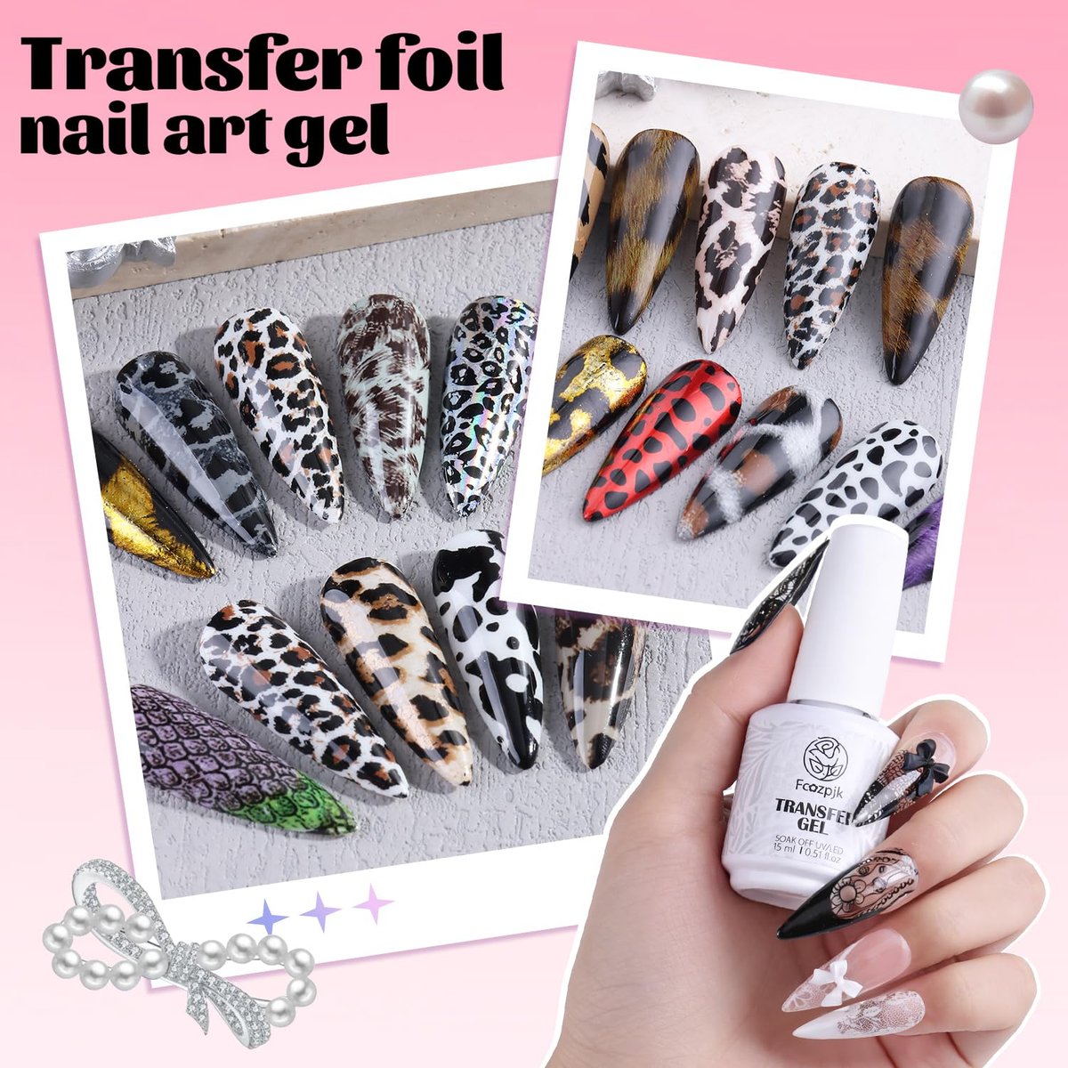 Fcozpjk Nail Foil Glue 15ML + 10PCS Black White Lace Foil Sheets – Strong Adhesion UV Cure Soak Off for Salon & Home DIY - görsel 15