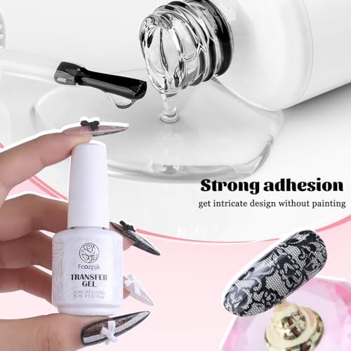Fcozpjk Nail Foil Glue 15ML + 10PCS Black White Lace Foil Sheets – Strong Adhesion UV Cure Soak Off for Salon & Home DIY - görsel 12
