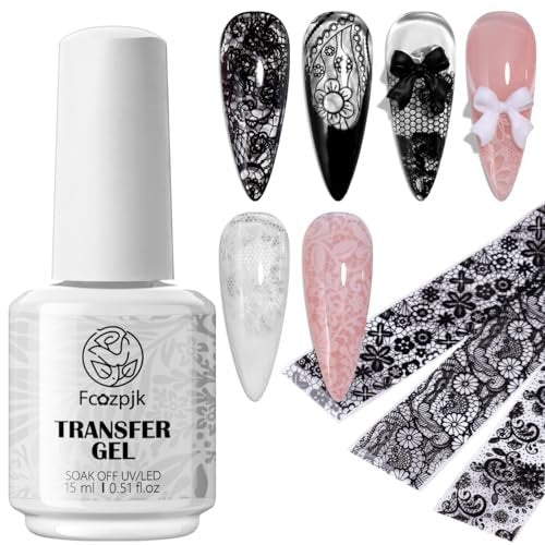 Fcozpjk Nail Foil Glue 15ML + 10PCS Black White Lace Foil Sheets – Strong Adhesion UV Cure Soak Off for Salon & Home DIY - görsel 2