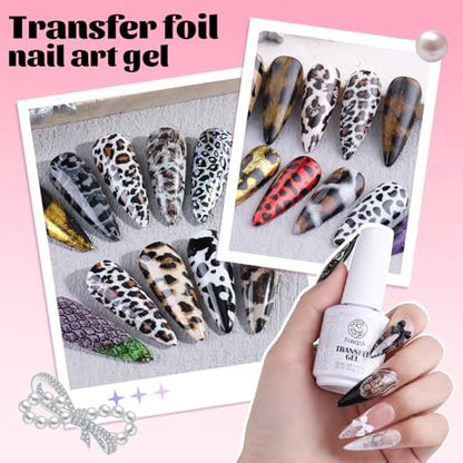Fcozpjk Nail Foil Glue 15ML + 10PCS Black White Lace Foil Sheets – Strong Adhesion UV Cure Soak Off for Salon & Home DIY