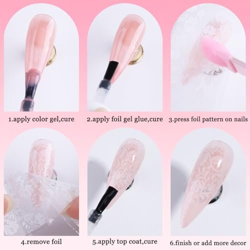 Fcozpjk Nail Foil Glue 15ML + 10PCS Black White Lace Foil Sheets – Strong Adhesion UV Cure Soak Off for Salon & Home DIY - görsel 10
