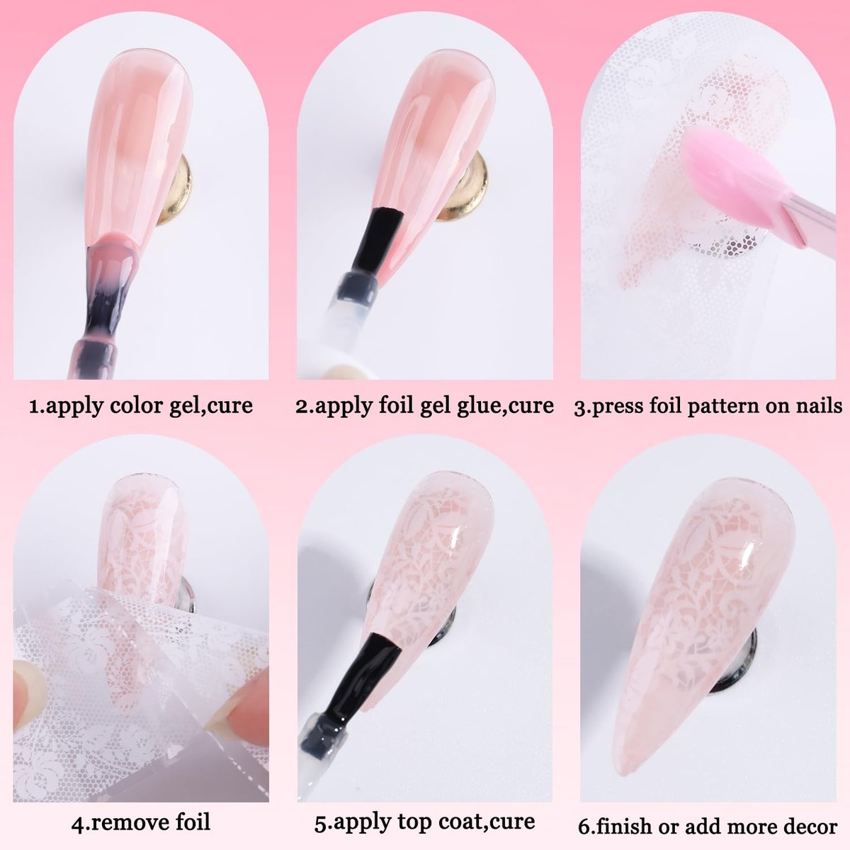 Fcozpjk Nail Foil Glue 15ML + 10PCS Black White Lace Foil Sheets – Strong Adhesion UV Cure Soak Off for Salon & Home DIY - görsel 9