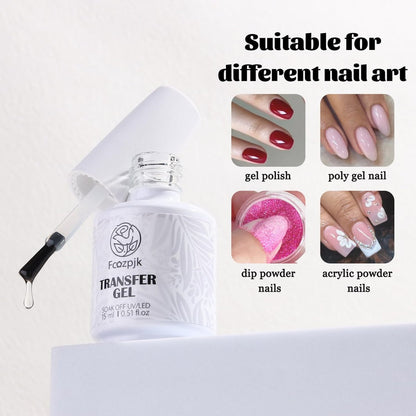 Fcozpjk Nail Foil Glue 15ML + 10PCS Black White Lace Foil Sheets – Strong Adhesion UV Cure Soak Off for Salon & Home DIY