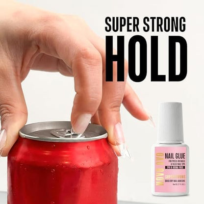 NOVO OVO Super Strong Nail Glue – 8ml Brush-On Adhesive for Press On Nails & False Tips, TPO & Hema Free, Quick Dry & Long Lasting