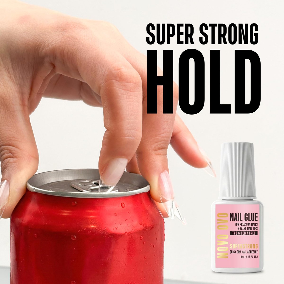 NOVO OVO Super Strong Nail Glue – 8ml Brush-On Adhesive for Press On Nails & False Tips, TPO & Hema Free, Quick Dry & Long Lasting - görsel 13