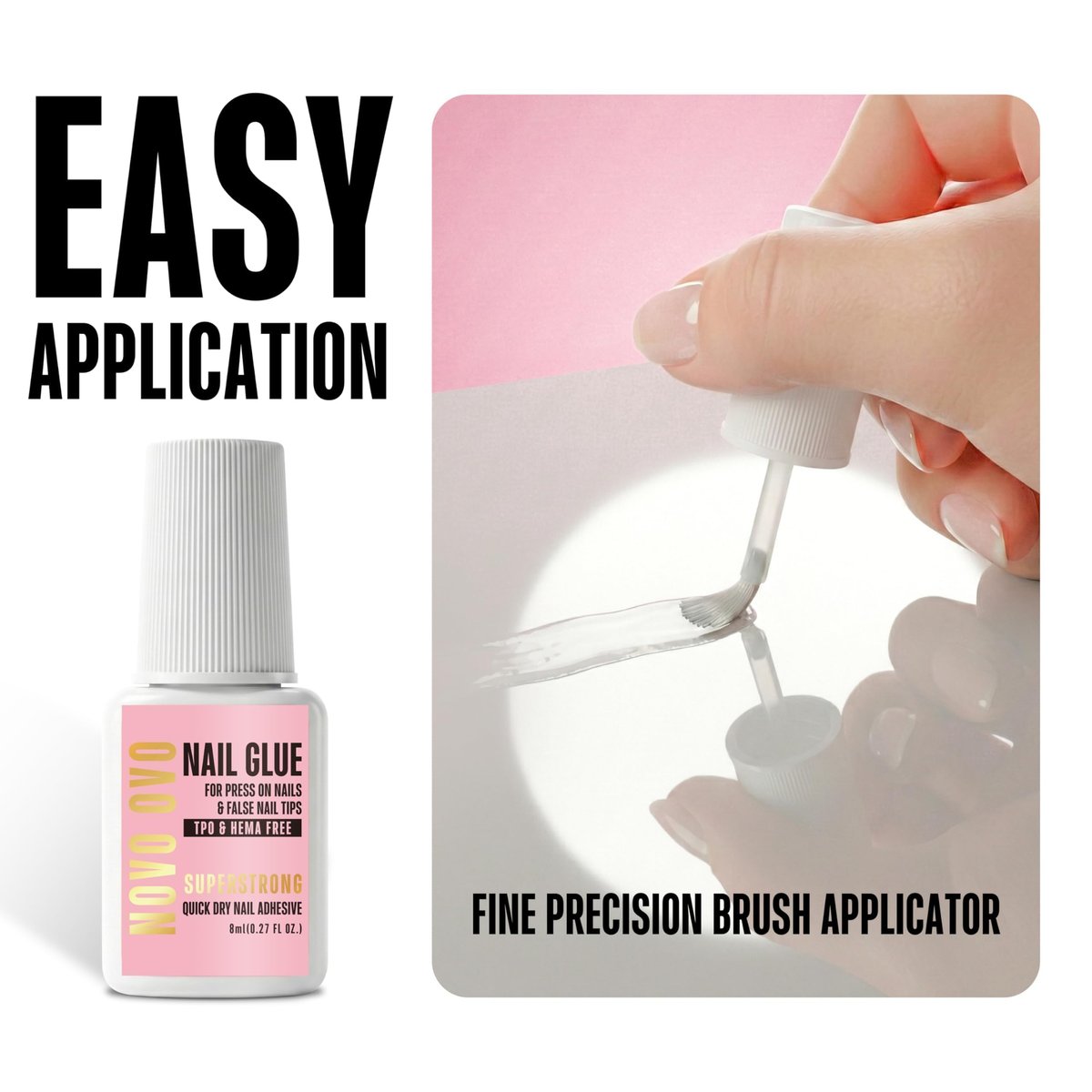 NOVO OVO Super Strong Nail Glue – 8ml Brush-On Adhesive for Press On Nails & False Tips, TPO & Hema Free, Quick Dry & Long Lasting - görsel 3