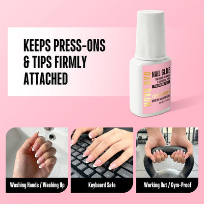 NOVO OVO Super Strong Nail Glue – 8ml Brush-On Adhesive for Press On Nails & False Tips, TPO & Hema Free, Quick Dry & Long Lasting
