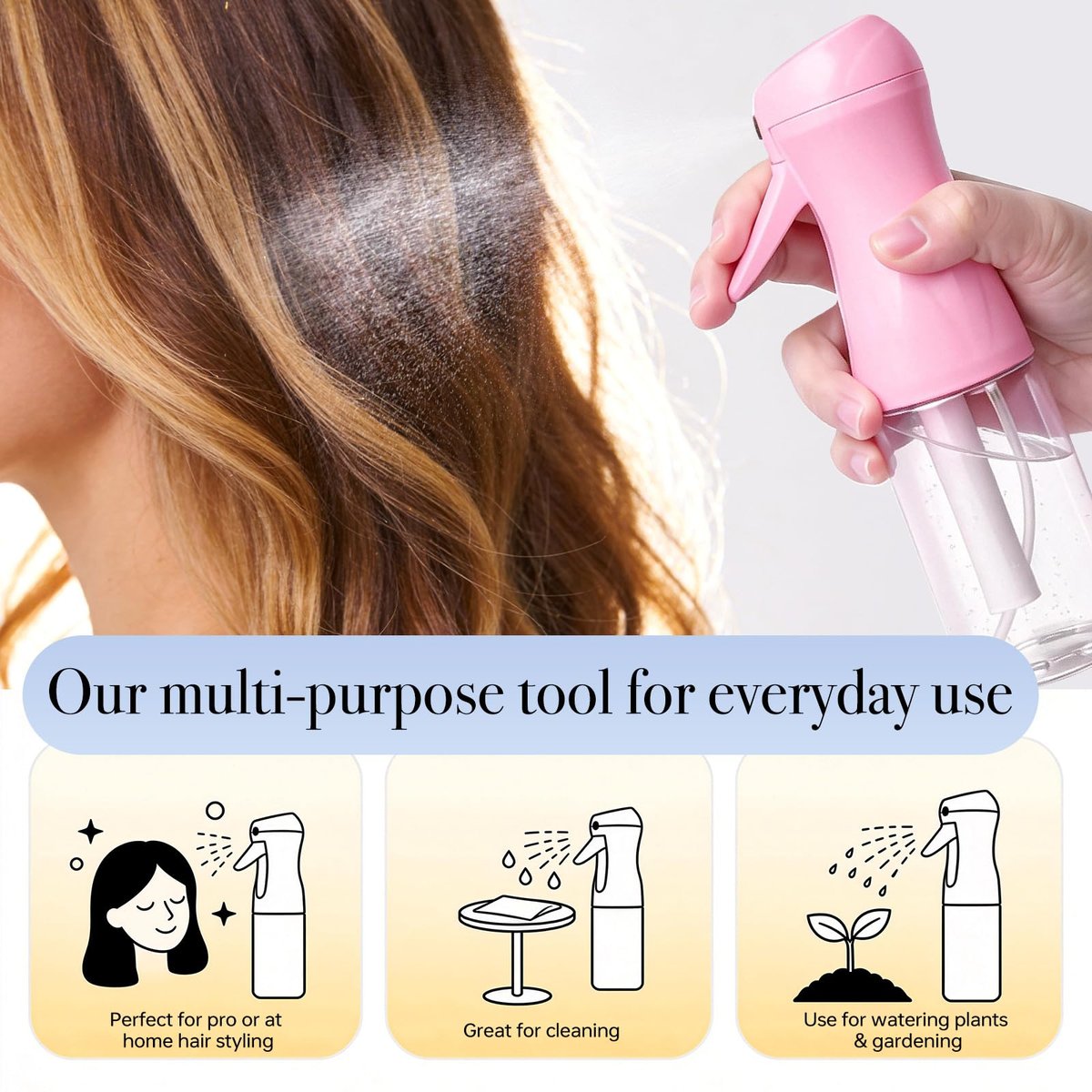 RMNJPW 3-Pack Continuous Spray Bottles for Hair, Plants, Cleaning & Skincare - Ultra Fine Mist 200ml (Blue, Pink, Clear) - görsel 11