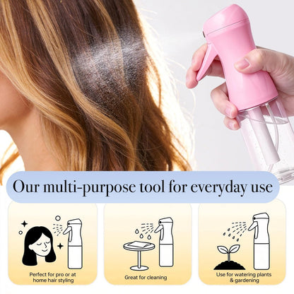 RMNJPW 3-Pack Continuous Spray Bottles for Hair, Plants, Cleaning & Skincare - Ultra Fine Mist 200ml (Blue, Pink, Clear)