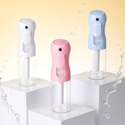 RMNJPW 3-Pack Continuous Spray Bottles for Hair, Plants, Cleaning & Skincare - Ultra Fine Mist 200ml (Blue, Pink, Clear)