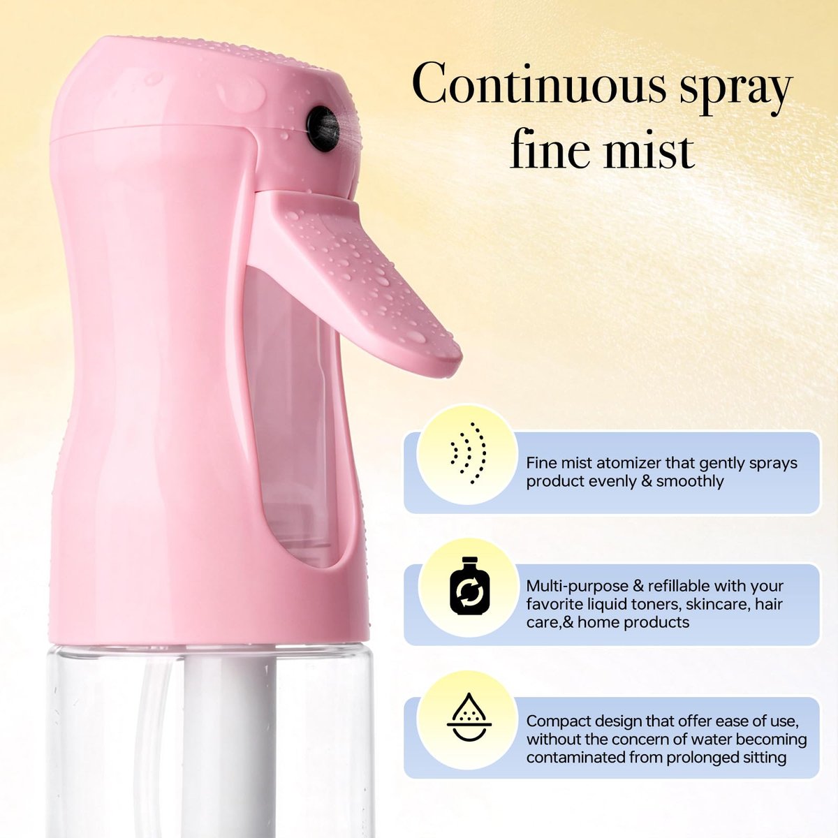RMNJPW 3-Pack Continuous Spray Bottles for Hair, Plants, Cleaning & Skincare - Ultra Fine Mist 200ml (Blue, Pink, Clear) - görsel 7