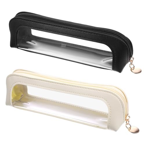 Josojoou 2PCS Clear Makeup Bag Set - Portable Small PU Leather Waterproof Cosmetic Bag with Zipper, Transparent Travel Makeup Brush Case (Apricot & Black) - görsel 2