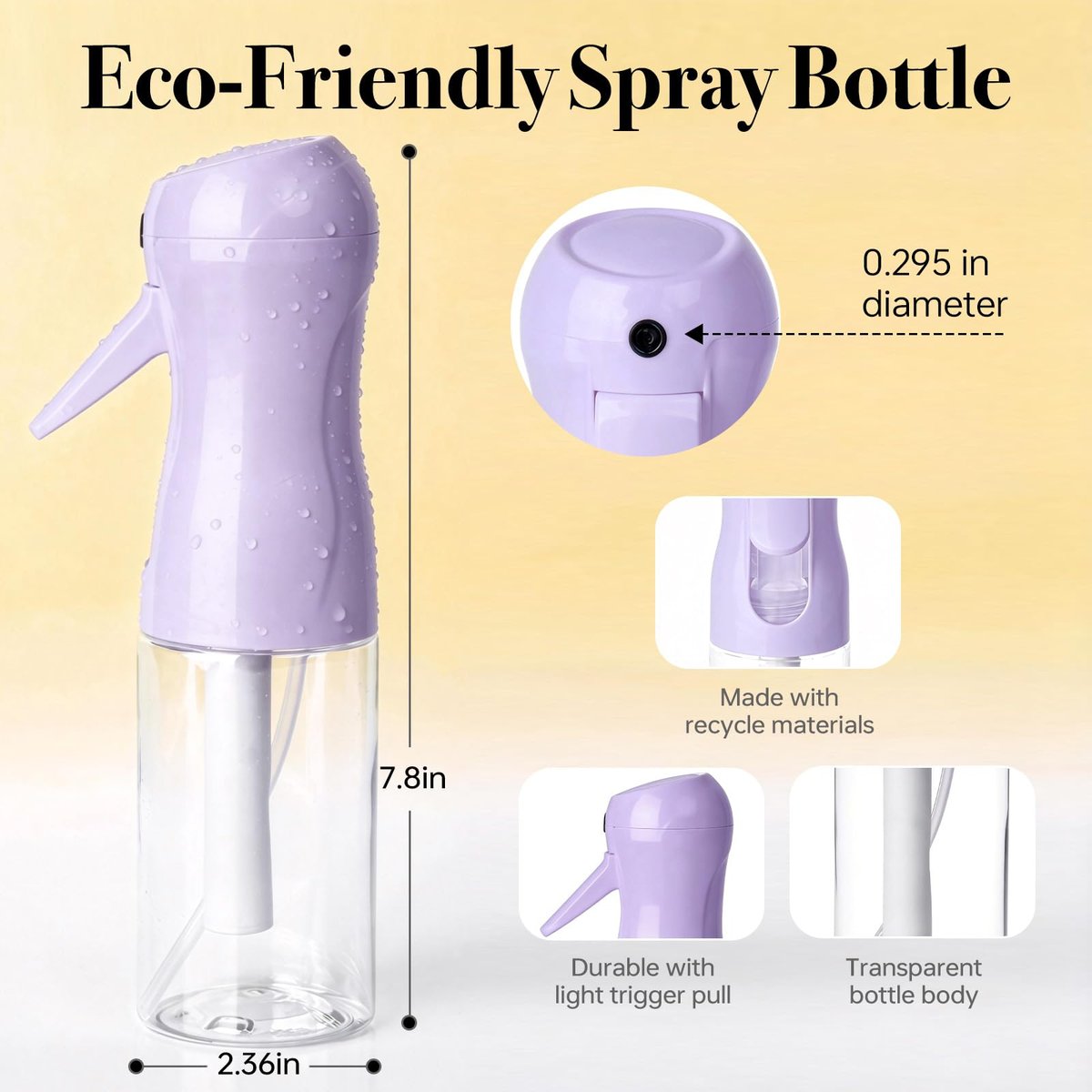 RMNJPW 3-Pack Continuous Spray Bottles for Hair Styling, Plants, Cleaning, and Misting - 200ml (Green, Pink, Purple) - görsel 5