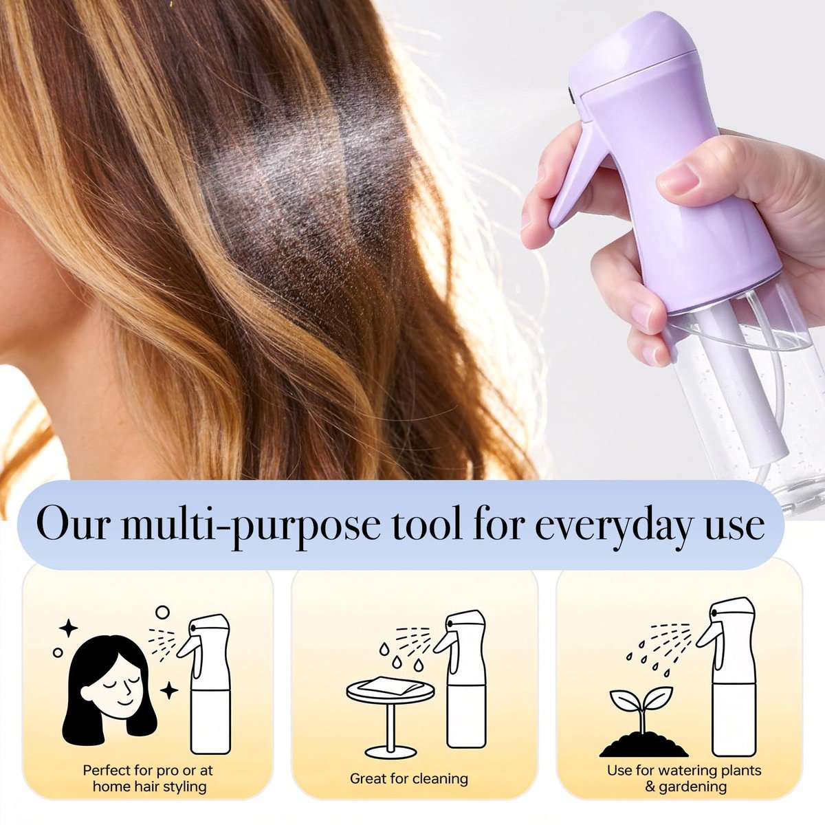 RMNJPW 3-Pack Continuous Spray Bottles for Hair Styling, Plants, Cleaning, and Misting - 200ml (Green, Pink, Purple) - görsel 11