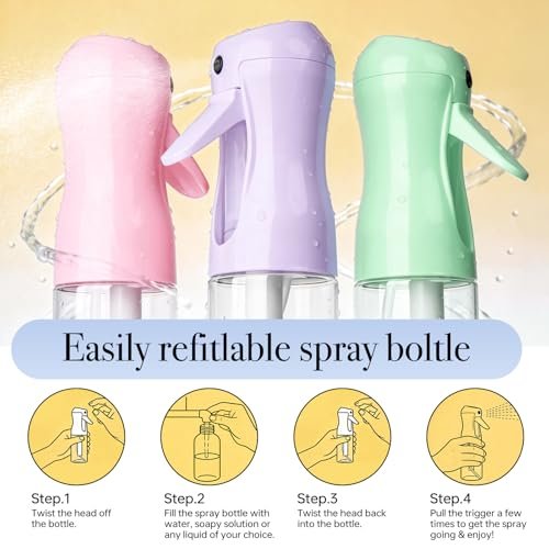 RMNJPW 3-Pack Continuous Spray Bottles for Hair Styling, Plants, Cleaning, and Misting - 200ml (Green, Pink, Purple) - görsel 10