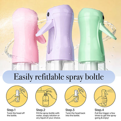RMNJPW 3-Pack Continuous Spray Bottles for Hair Styling, Plants, Cleaning, and Misting - 200ml (Green, Pink, Purple)