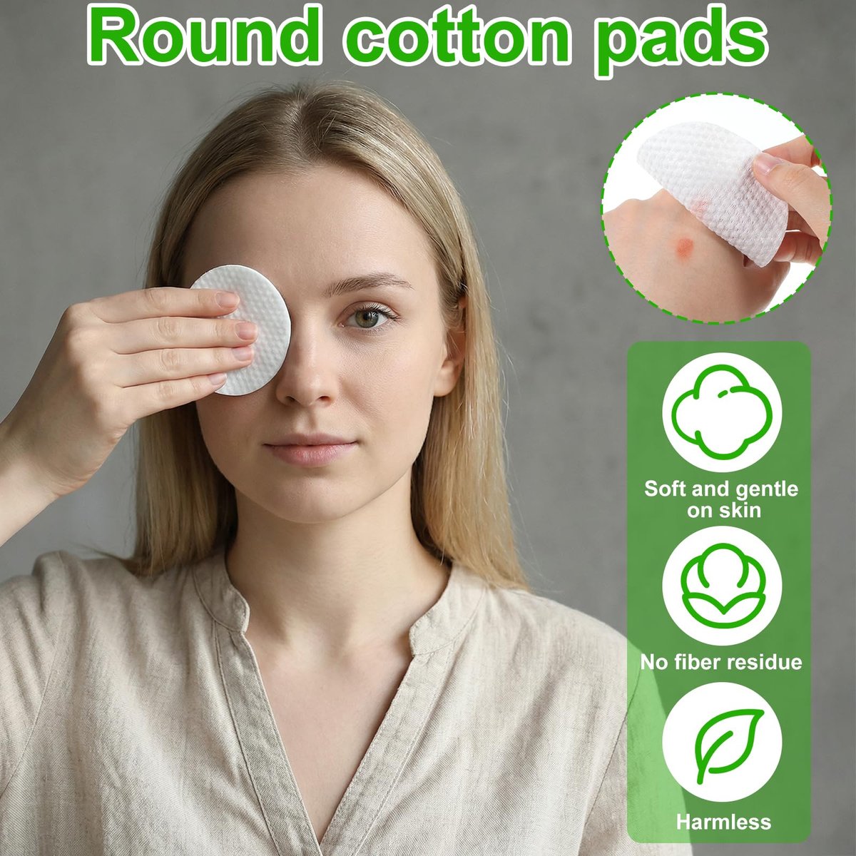 150 Large Oval Cotton Pads – Soft, Lint-Free, Dual-Sided Facial Pads for Makeup Removal, Skincare, and Toner Application - görsel 5