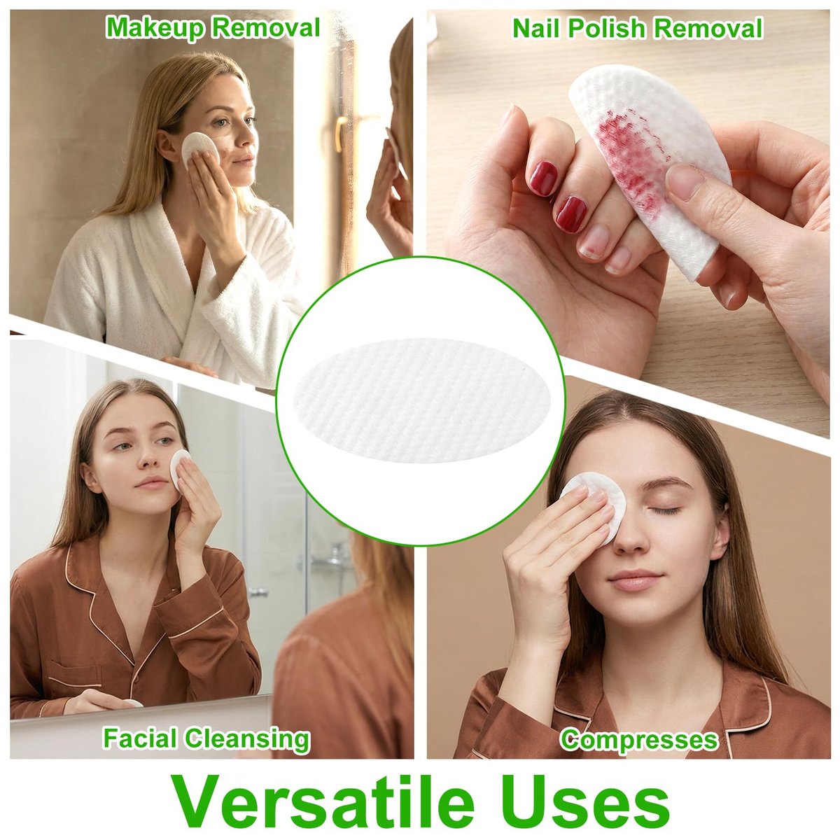 150 Large Oval Cotton Pads – Soft, Lint-Free, Dual-Sided Facial Pads for Makeup Removal, Skincare, and Toner Application - görsel 9