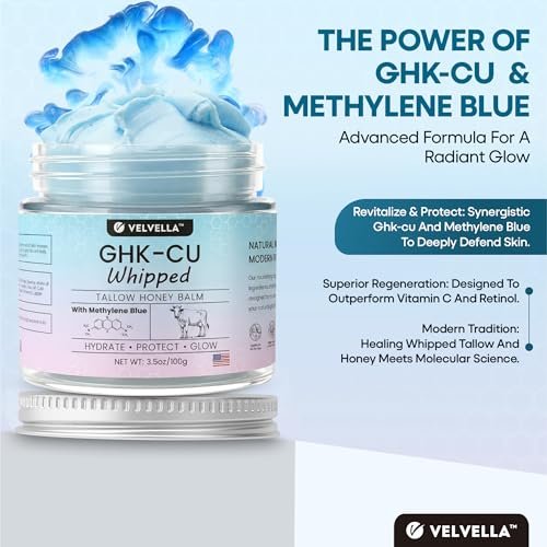 Copper Peptide Cream 1.25% GHK-Cu Peptide Beef Tallow: Grass-Fed Blue Balm for Skin – Face and Body Moisturizer with Methylene Blue, Manuka Honey & Vitamin E – Natural Skincare for Dry Skin – 3.5 oz Avelisse