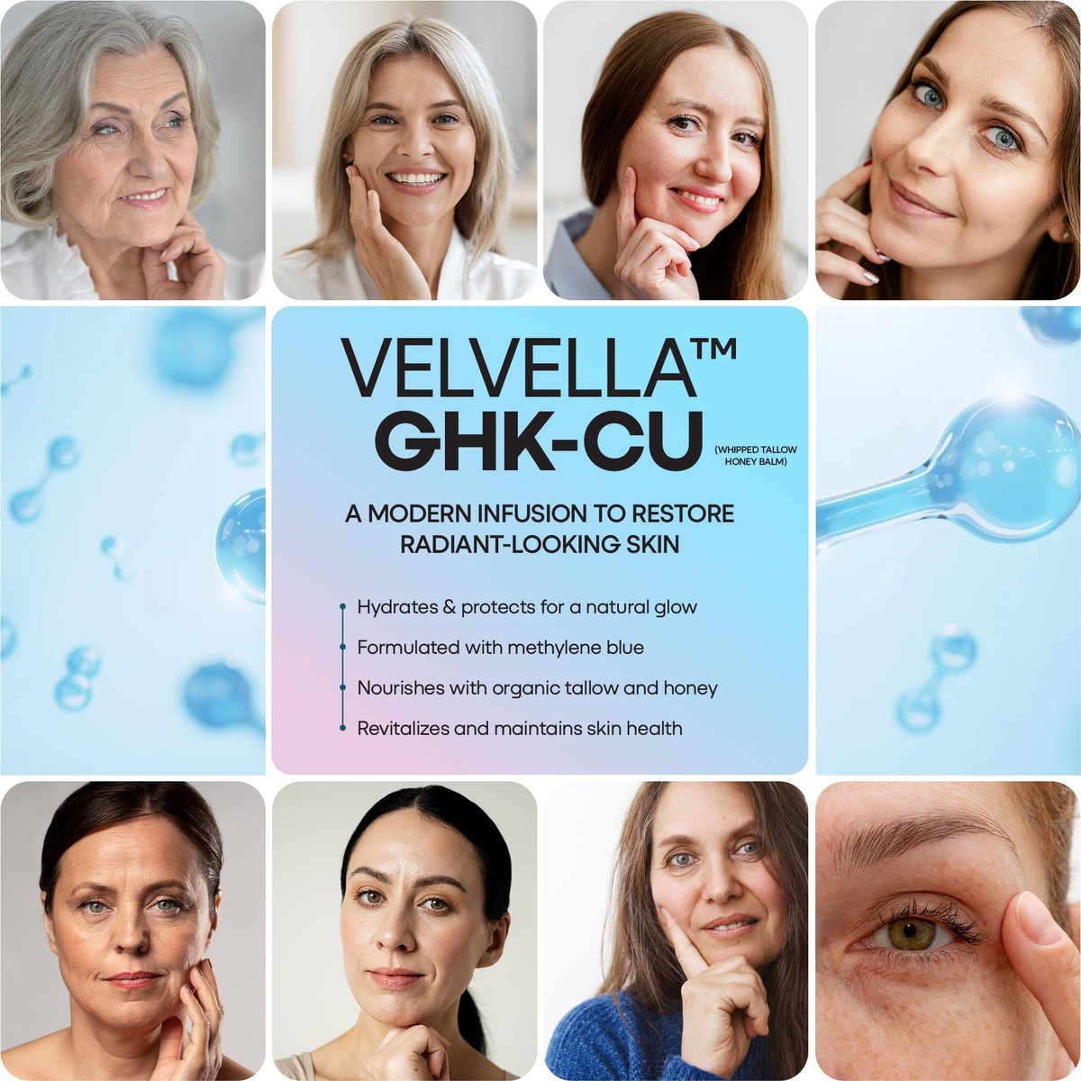 Copper Peptide Cream 1.25% GHK-Cu Peptide Beef Tallow: Grass-Fed Blue Balm for Skin – Face and Body Moisturizer with Methylene Blue, Manuka Honey & Vitamin E – Natural Skincare for Dry Skin – 3.5 oz Avelisse