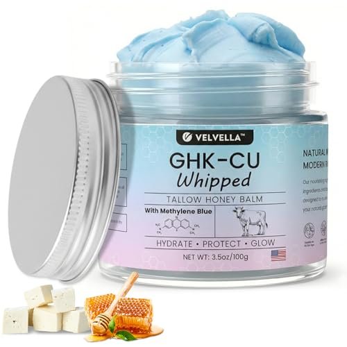 Copper Peptide Cream 1.25% GHK-Cu Peptide Beef Tallow: Grass-Fed Blue Balm for Skin – Face and Body Moisturizer with Methylene Blue, Manuka Honey & Vitamin E – Natural Skincare for Dry Skin – 3.5 oz Avelisse
