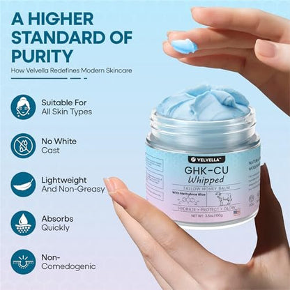 Copper Peptide Cream 1.25% GHK-Cu Peptide Beef Tallow: Grass-Fed Blue Balm for Skin – Face and Body Moisturizer with Methylene Blue, Manuka Honey & Vitamin E – Natural Skincare for Dry Skin – 3.5 oz Avelisse