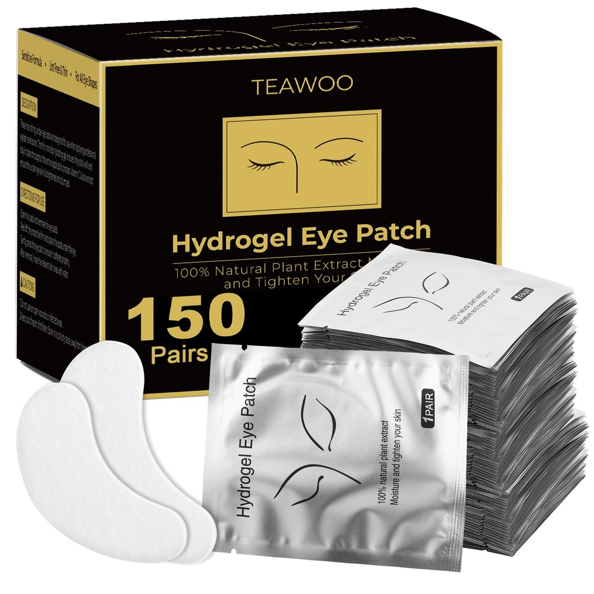 TEAWOO 150 Pairs Hydrogel Under Eye Patches for Eyelash Extension & Tinting – Infused with Natural Aloe Vera - görsel 1