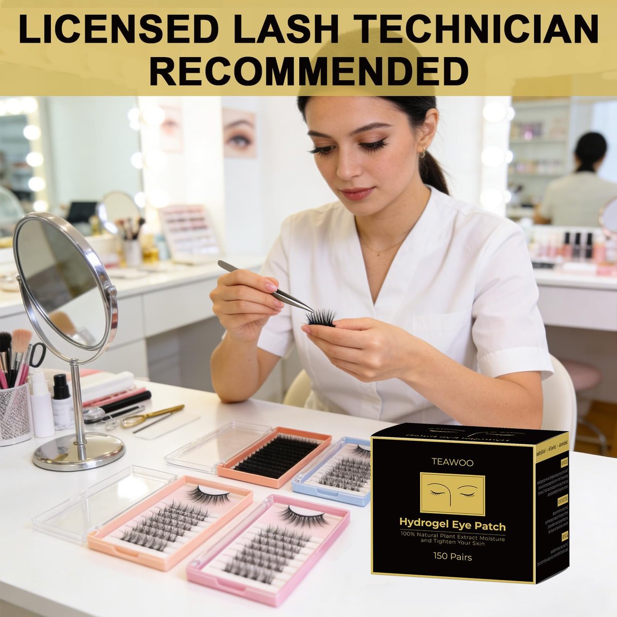 TEAWOO 150 Pairs Hydrogel Under Eye Patches for Eyelash Extension & Tinting – Infused with Natural Aloe Vera - görsel 11