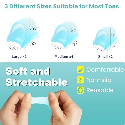 CEYOME Hammer Toe Straightener for Women & Men - 8 Pcs Gel Hammer Toe Corrector & Toe Splints for Curled, Crooked & Claw Toes - Soft Toe Straighteners Support in 3 Sizes (S/M/L, Blue) Avelisse