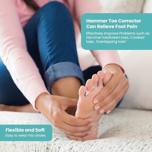 CEYOME Hammer Toe Straightener for Women & Men - 8 Pcs Gel Hammer Toe Corrector & Toe Splints for Curled, Crooked & Claw Toes - Soft Toe Straighteners Support in 3 Sizes (S/M/L, Blue) Avelisse