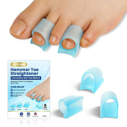 CEYOME Hammer Toe Straightener for Women & Men - 8 Pcs Gel Hammer Toe Corrector & Toe Splints for Curled, Crooked & Claw Toes - Soft Toe Straighteners Support in 3 Sizes (S/M/L, Blue) Avelisse