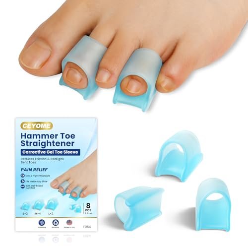 CEYOME Hammer Toe Straightener for Women & Men - 8 Pcs Gel Hammer Toe Corrector & Toe Splints for Curled, Crooked & Claw Toes - Soft Toe Straighteners Support in 3 Sizes (S/M/L, Blue) Avelisse